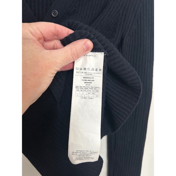 'S Max‎ Mara Black Ribbed V Neck Button Up Long Sleeve Sweater Top L - Picture 5 of 14